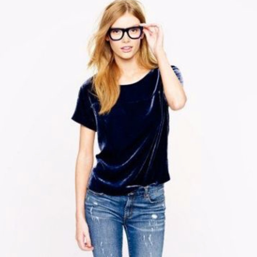J. Crew Black Short Sleeve Velvet Top